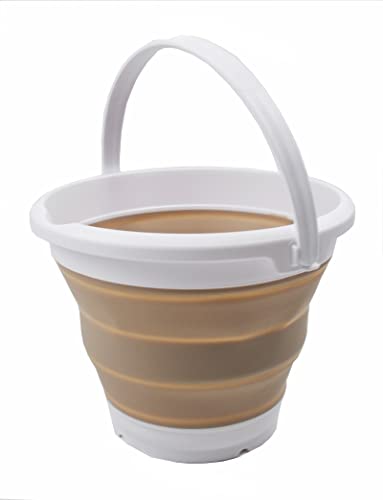 SAMMART 5.5L zusammenklappbarer Plastikeimer - Faltbare runde Wanne - Tragbarer Wassereimer zum Angeln - Platzsparender Outdoor-Wassertopf (Weiß/Latte, 1) von SAMMART