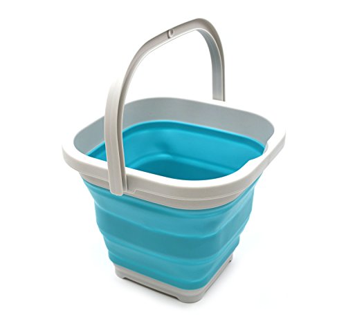 SAMMART 5L Sqare Collapsible Plastic Bucket - Foldable Square Tub - Portable Fishing Water Pail - Space Saving Outdoor Waterpot (Hellblau) von SAMMART