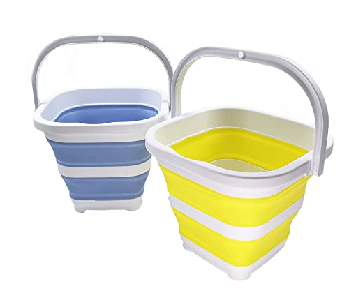 SAMMART 5L zusammenklappbarer rechteckiger praktischer Korb/Eimer (Babyblau + Zitrone (2er-Set)) von SAMMART