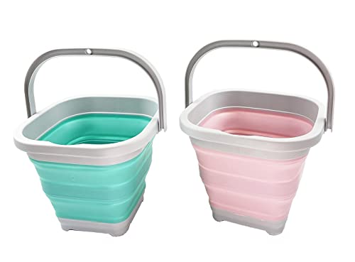 SAMMART 5L zusammenklappbarer rechteckiger praktischer Korb/Eimer (Blassrosa + Kiefer (2er-Set)) von SAMMART