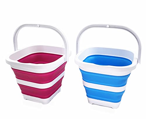 SAMMART 5L zusammenklappbarer rechteckiger praktischer Korb/Eimer (Himmelblau + Flamingo (2er-Set)) von SAMMART