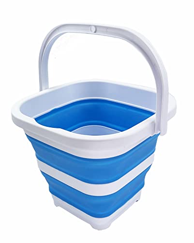SAMMART 5L zusammenklappbarer rechteckiger praktischer Korb/Eimer (Weiß/Himmelblau) von SAMMART