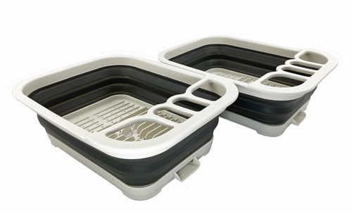 SAMMART 7,3 l zusammenklappbares Plastik Geschirrabtropfgestell mit Abtropfbrett–faltbares Wäscheständer-Set – tragbarer Geschirr (Grau/Verwaschenes Schwarz (2er-Set)) von SAMMART