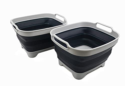 SAMMART 7,5 l zusammenklappbare Geschirrpfanne mit Ablassschraube – faltbares Waschbecken – tragbare Geschirrspülwanne – platzsparendes Küchenablage (Grey/Slate Grey (Set of 2)) von SAMMART
