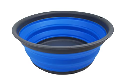 SAMMART 7,5 l zusammenklappbare Wanne – Faltbare Geschirrwanne – tragbares Waschbecken – platzsparende Kunststoff-Waschwanne (Grau/Blau, 1) von SAMMART