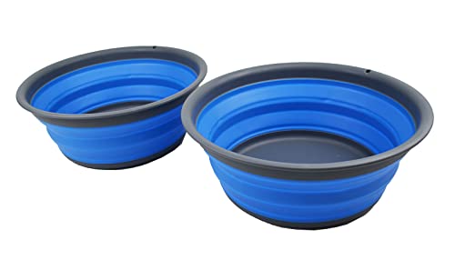 SAMMART 7,5 l zusammenklappbare Wanne – Faltbare Geschirrwanne – tragbares Waschbecken – platzsparende Kunststoff-Waschwanne (Grau/Blau (2er-Set)) von SAMMART