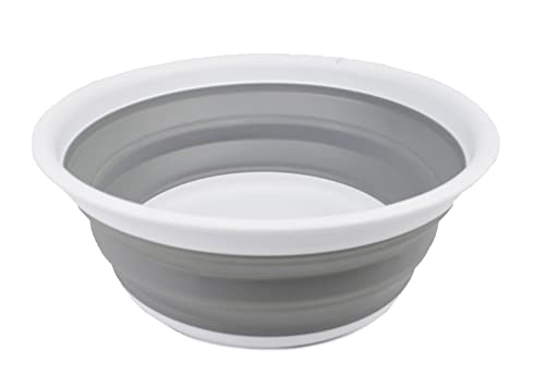 SAMMART 7,5 l zusammenklappbare Wanne – Faltbare Geschirrwanne – tragbares Waschbecken – platzsparende Kunststoff-Waschwanne (Weiß/Grau, 1) von SAMMART