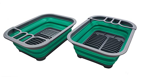 SAMMART 7,5 l zusammenklappbarer Plastik Geschirrabtropfer – Faltbarer Wäscheständer – tragbarer Geschirr-Organizer – platzsparende Küchenablage (Dunkelgrau/Blaugrün (2er-Set)) von SAMMART