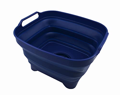 SAMMART 7,5L zusammenklappbare Spülschüssel mit Ablassstopfen – klappbares Waschbecken – tragbare Spülwanne – platzsparend (Königsblau, 1) von SAMMART