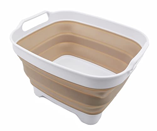 SAMMART 7,5L zusammenklappbare Spülschüssel mit Ablassstopfen – klappbares Waschbecken – tragbare Spülwanne – platzsparend (Weiß/Latte, 1) von SAMMART