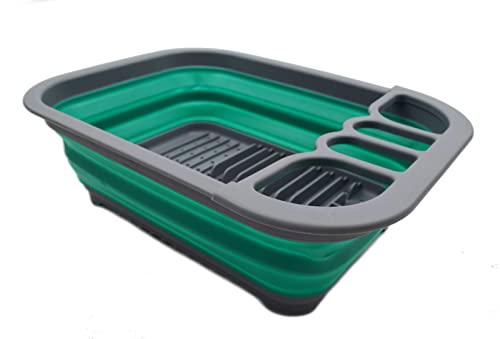 SAMMART 7.5L Collapsible Plastic Dish Drainer - Foldable Drying Rack Set - Portable Dinnerware Organizer - Space Saving Kitchen Storage Tray (1, Dunkelgrau/bläulich-grün (W/O Basisplatte)) von SAMMART
