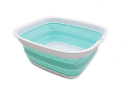 SAMMART 7.7L Collapsible Tub - Foldable Dish Tub - Portable Washing Basin - Space Saving Plastic Washtub (White/Lake Green, small) von SAMMART