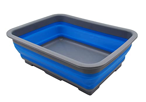 SAMMART 7L zusammenklappbare Wanne – Faltbare Geschirrwanne – tragbares Waschbecken – platzsparende Kunststoff-Waschwanne (Grau/Blau, 1) von SAMMART