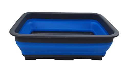 SAMMART 7L zusammenklappbare Wanne – Faltbare Geschirrwanne – tragbares Waschbecken – platzsparende Kunststoff-Waschwanne (Grau/Blau, 1) von SAMMART