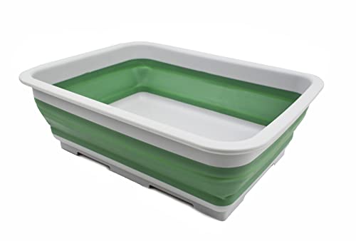 SAMMART 7L zusammenklappbare Wanne – Faltbare Geschirrwanne – tragbares Waschbecken – platzsparende Kunststoff-Waschwanne (Grau/Dunkles Meergrün, 1) von SAMMART