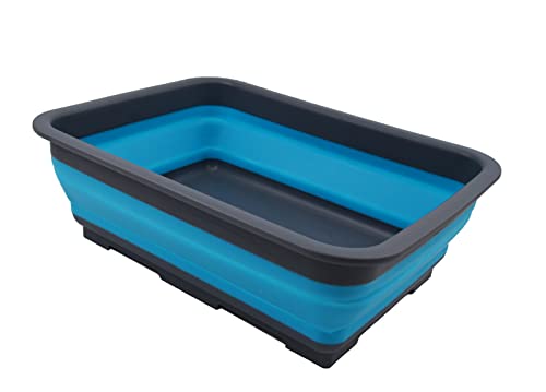 SAMMART 7L zusammenklappbare Wanne – Faltbare Geschirrwanne – tragbares Waschbecken – platzsparende Kunststoff-Waschwanne (Grau/Meerblau, 1) von SAMMART