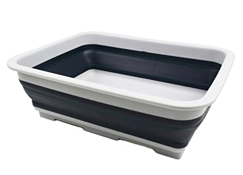 SAMMART 7L zusammenklappbare Wanne – Faltbare Geschirrwanne – tragbares Waschbecken – platzsparende Kunststoff-Waschwanne (Grau/Schiefergrau, 1) von SAMMART