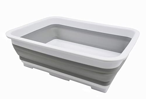 SAMMART 7L zusammenklappbare Wanne – Faltbare Geschirrwanne – tragbares Waschbecken – platzsparende Kunststoff-Waschwanne (Weiß/Grau, 1) von SAMMART