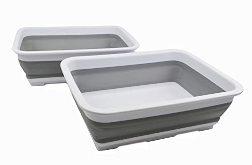 SAMMART 7L zusammenklappbare Wanne – Faltbare Geschirrwanne – tragbares Waschbecken – platzsparende Kunststoff-Waschwanne (Weiß/Grau (2er-Set)) von SAMMART