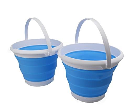 SAMMART 8.5L zusammenklappbarer Plastikeimer – Faltbare runde Wanne – tragbarer Wassereimer zum Angeln – platzsparender Outdoor-Wassertopf. Größe 31cm Durchmesser (Weiß/Marineblau, 2) von SAMMART