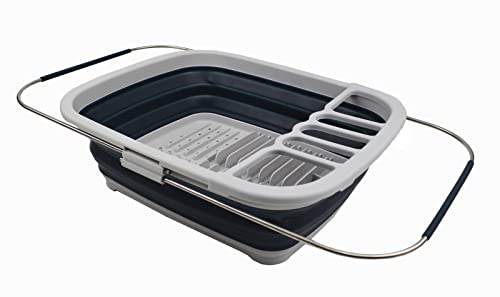 SAMMART 8L Plastik erweiterbarer und zusammenklappbarer Geschirrabtropfer – Faltbarer Wäscheständer – tragbarer Geschirr-Organizer – platzsparende Küchenablage (Grau/Schiefergrau, 1) von SAMMART