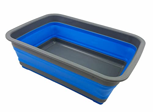 SAMMART 8L zusammenklappbare Wanne – Faltbare Geschirrwanne – tragbares Waschbecken – platzsparende Kunststoff-Waschwanne (Grau/Blau, 1) von SAMMART