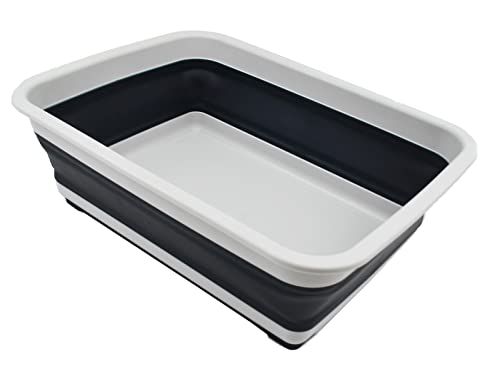 SAMMART 8L zusammenklappbare Wanne – Faltbare Geschirrwanne – tragbares Waschbecken – platzsparende Kunststoff-Waschwanne (Grau/Schiefergrau, 1) von SAMMART