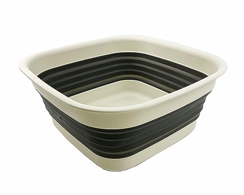 SAMMART 8L zusammenklappbare Wanne – Faltbare Geschirrwanne – tragbares Waschbecken – platzsparende Kunststoff-Waschwanne (Grau/verwaschenes Schwarz) von SAMMART