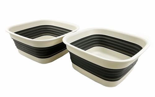 SAMMART 8L zusammenklappbare Wanne – Faltbare Geschirrwanne – tragbares Waschbecken – platzsparende Kunststoff-Waschwanne (Grau/verwaschenes Schwarz (2er-Set)) von SAMMART