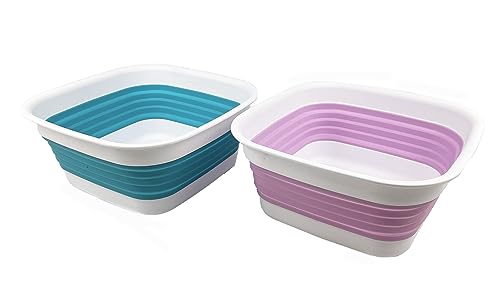 SAMMART 8L zusammenklappbare Wanne – Faltbare Geschirrwanne – tragbares Waschbecken – platzsparende Kunststoff-Waschwanne (Keramikblau/Blassviolett (2er-Set)) von SAMMART