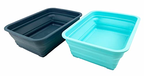 SAMMART 8L zusammenklappbare Wanne – Faltbare Geschirrwanne – tragbares Waschbecken – platzsparende Kunststoff-Waschwanne (Türkisblau + Blattblau) von SAMMART