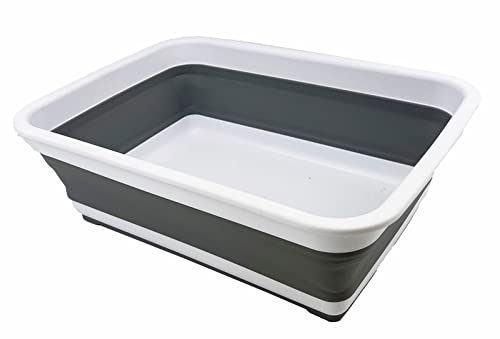 SAMMART 8L zusammenklappbare Wanne – Faltbare Geschirrwanne – tragbares Waschbecken – platzsparende Kunststoff-Waschwanne (Weiß/Grau, 1) von SAMMART
