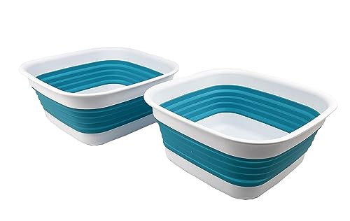 SAMMART 8L zusammenklappbare Wanne – Faltbare Geschirrwanne – tragbares Waschbecken – platzsparende Kunststoff-Waschwanne (Weiß/Keramikblau (2er-Set)) von SAMMART