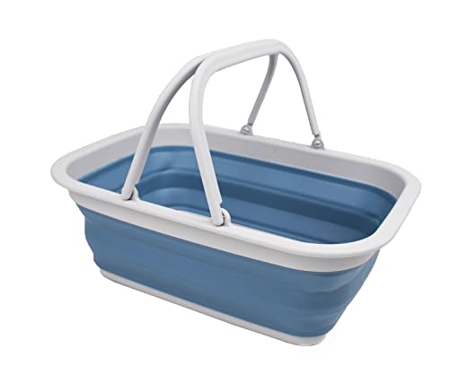 SAMMART 9,2 l zusammenklappbare Wanne mit Griff – tragbarer Picknickkorb für den Außenbereich – Faltbare Einkaufstasche – platzsparender Aufbewahrungsbehälter (Grau/Stahlblau, 1) von SAMMART