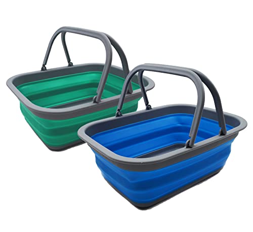 SAMMART 9,2 l zusammenklappbarer Kunststoffeimer – Faltbare runde Wanne – tragbarer Wassereimer zum Angeln – platzsparender Wassertopf für den Außenbereich (Bläulich-Grün & Blau) von SAMMART
