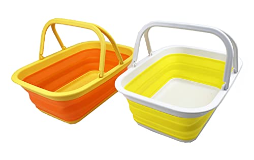 SAMMART 9,2 l zusammenklappbarer Kunststoffeimer – Faltbare runde Wanne – tragbarer Wassereimer zum Angeln – platzsparender Wassertopf für den Außenbereich (Karotte + Zitrone) von SAMMART