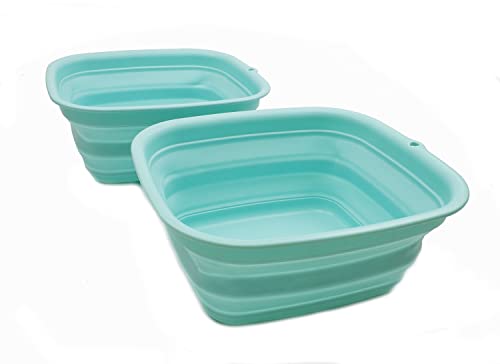 SAMMART 7,7l Collapsible Tub - Foldable Dish Tub - Portable Washing Basin - Space Saving Plastic Washtub (Seegrün (2er-Set), klein) von SAMMART