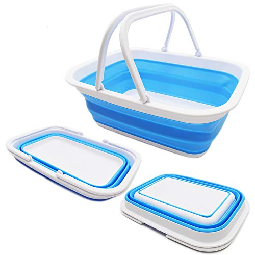 SAMMART 9.2L (2.37Gallon) Containeranne mit Griff – tragbarer Picknickkorb für den Außenbereich – faltbare Einkaufstasche – platzsparender Aufbewahrungsbehälter (White/Marine Blue) von SAMMART