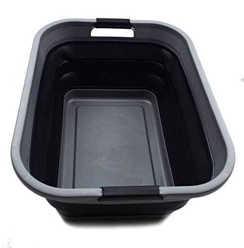 SAMMART 41L (2.5 Gallons) Collapsible Plastic Laundry Basket - Foldable Pop Up Storage Container/Organizer - Portable Washing Tub - Space Saving Hamper/Basket (Grey/Black) von SAMMART