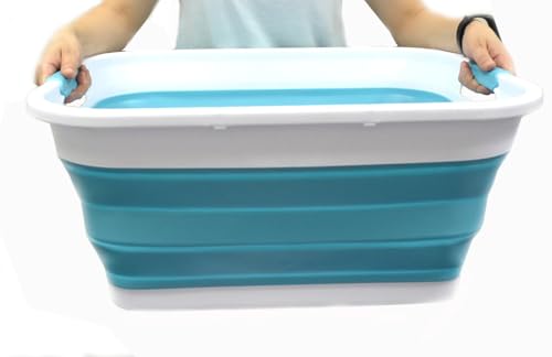 SAMMART 41L (10,8 gallon) Collapsible Plastic Laundry Basket - Foldable Pop Up Storage Container/Organizer - Portable Washing Tub - Space Saving Hamper/Basket (Hellblau) von SAMMART