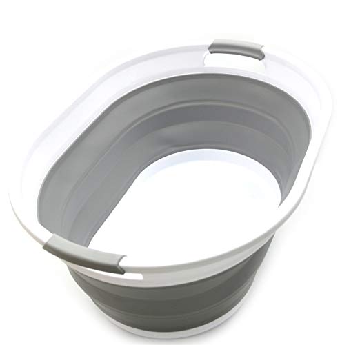 SAMMART 39L Collapsible Plastic Laundry Basket - Oval Tub/Basket - Foldable Storage Container/Organizer - Space Saving Laundry Hamper (Grau), Size : 61 x 45,5 x 27,3 cm von SAMMART