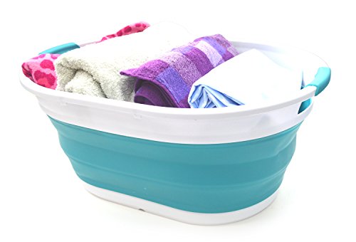 SAMMART 39L Collapsible Plastic Laundry Basket - Oval Tub/Basket - Foldable Storage Container - Space Saving Laundry Hamper (Hellblau), Größe: 61 x 45,5 x 27,3 cm von SAMMART