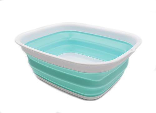 SAMMART 9,45L (2,5 Gallons) Collapsible Tub - Foldable Dish Tub - Portable Washing Basin - Space Saving Plastic Washtub (Weiß/Seegrün, M) von SAMMART