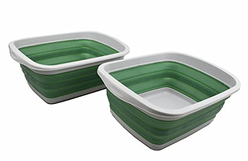 SAMMART Faltbare Wanne aus Kunststoff, 10 l (Grau/Dunkles Meergrün (2er-Set)) von SAMMART