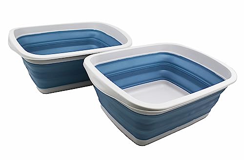 SAMMART Faltbare Wanne aus Kunststoff, 10 l (Grau/Stahlblau (2er-Set)) von SAMMART