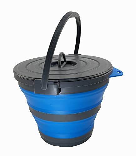 SAMMART Faltbarer Fischereimer mit verschließbarem Deckel, 10 l, tragbar, Kunststoff, platzsparend, für alle Arten von Fahrzeugen (Grau/Blau) von SAMMART