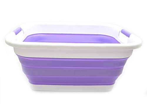SAMMART Faltbarer Kunststoff-Wäschekorb, zusammenklappbar, Pop-Up-Aufbewahrungsbehälter, tragbar, platzsparend, Wasserkapazität 31 l (White/Lt. Purple) von SAMMART