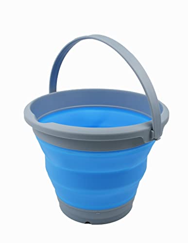 SAMMART Faltbarer Kunststoffeimer mit 5,5 l Fassungsvermögen, zusammenklappbar, runde Wanne, tragbarer Wassereimer zum Angeln, platzsparender Wassertopf für den Außenbereich (Grau/Marineblau, 1) von SAMMART