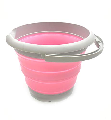 SAMMART 5L Faltbarer Plastikeimer - Faltbare runde Wanne - Tragbarer Wassereimer zum Angeln - Platzsparender Außenwassertopf (Grau/Rosa, 5L) von SAMMART