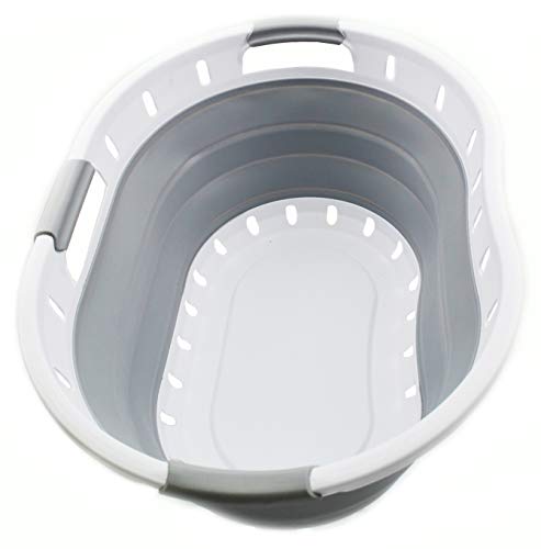 SAMMART 36L Faltbarer Wäschekorb aus Kunststoff mit 3 Griffen - Ovale Wanne/Korb - Faltbarer Aufbewahrungsbehälter/Organizer - Tragbare Waschwanne - Platzsparender Wäschekorb von SAMMART